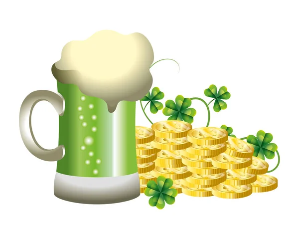Beer Green Gold Coins Vector Illustration Graphic Design — Stock Vector