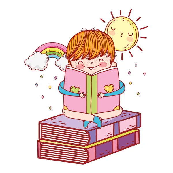 Feliz Niño Leyendo Libros Vector Ilustración Diseño — Vector de stock