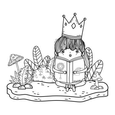 mutlu küçük kız okuma kitabı Bahçe vektör çizim tasarım