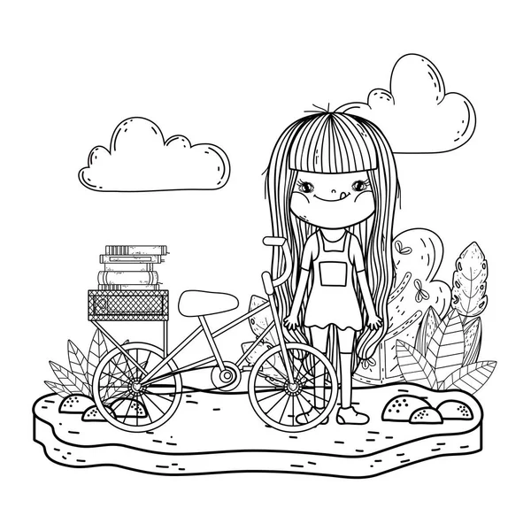 Szczęśliwa Dziewczynka Czytając Książkę Rowerem Projektowaniu Ilustracja Wektora Pola — Wektor stockowy