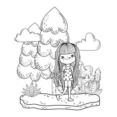küçük kız manzara vektör çizim tasarım