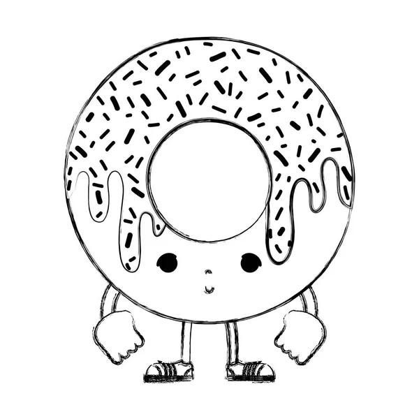 Grunge Kawaii Bom Donut Com Braços Pernas Ilustração Vetorial — Vetor de Stock