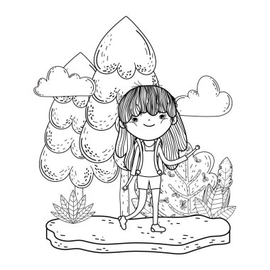 küçük kız manzara vektör çizim tasarım