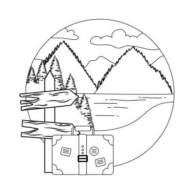 ahşap ok Kılavuzu etiket çam ağaçları ile vektör çizim tasarım