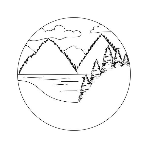 Pinheiros Floresta Com Montanhas Cena Vetor Ilustração Design — Vetor de Stock