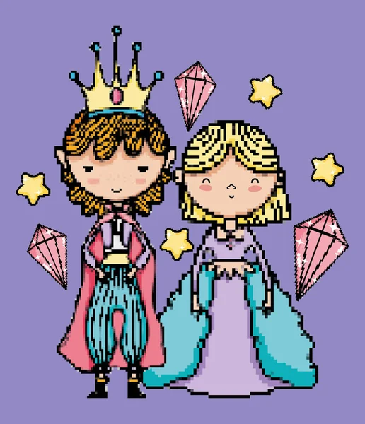 Pixel Art Princess Prince Character Vector Illustration Graphic Design — Stock Vector
