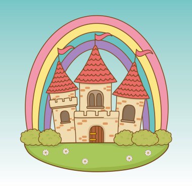 fairytale kale gökkuşağı alan sahne vektör çizim tasarım ile