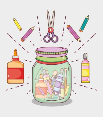 Mason kavanoza tekne ile karikatür kavramı malzemeleri