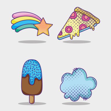 Pop sanat kümesi renkler renkli vektör çizim grafik tasarım karikatürler