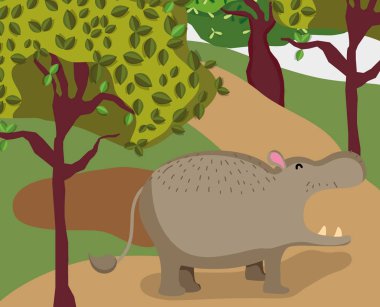 Sevimli yaban hayatı fil çizgi film vektör çizim grafik tasarım