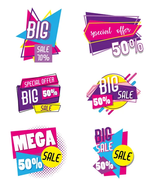 Set Vente Shopping Affiche Collection Vectoriel Illustration Graphisme — Image vectorielle