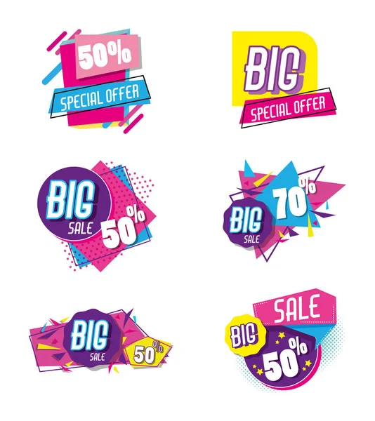 Set Vente Shopping Affiche Collection Vectoriel Illustration Graphisme — Image vectorielle