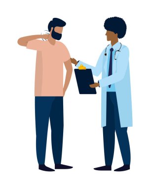 hasta adam karikatür vektör çizim grafik tasarım ile tıbbi kayıt tutan Sağlık Tıp doktoru adam