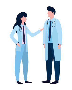 Sağlık tıp doktorları kadın ve adam karikatür vektör çizim grafik tasarım