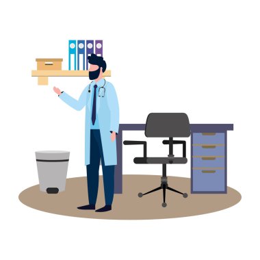 adam doktor grafik illüstrasyon karikatür ofis sağlık tasarlamak vektör tıbbi