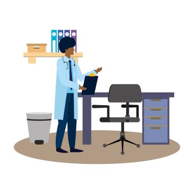adam doktor grafik illüstrasyon karikatür klinik ofis sağlık tasarlamak vektör tıbbi