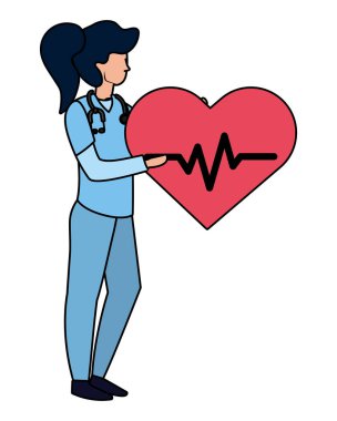 Sağlık Tıp doktoru kadın kalp simgesi karikatür vektör çizim grafik tasarım ile