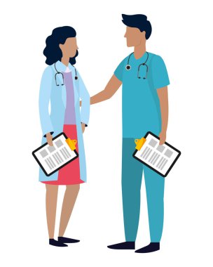 Sağlık tıp doktorları kadın ve adam karikatür vektör çizim grafik tasarım