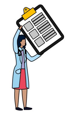 Belgeler klasörü karikatür vektör çizim grafik tasarım tutan Sağlık Tıp doktoru kadın