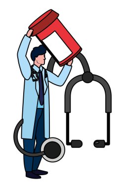 Hastane öğeleri karikatür vektör çizim grafik tasarım adamla Sağlık Tıp doktoru