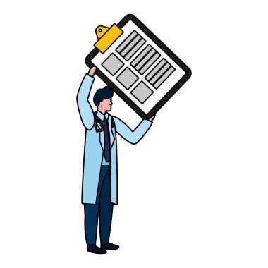 Belgeler klasörü karikatür vektör çizim grafik tasarım holding Sağlık Tıp doktoru adam