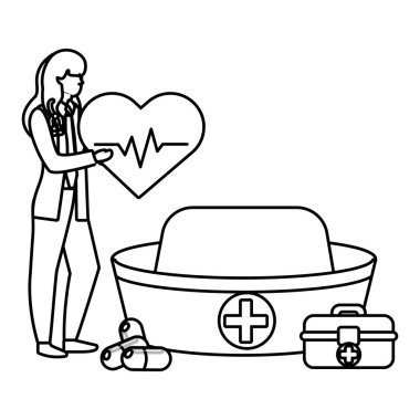 Sağlık Tıp doktoru kadın hastane malzemeleri karikatür vektör çizim grafik tasarım ile