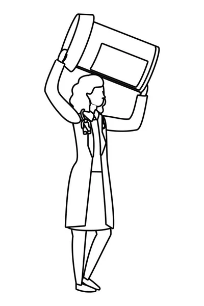 Santé Médecin Femme Tenant Pilules Bouteille Dessin Animé Vecteur Illustration — Image vectorielle