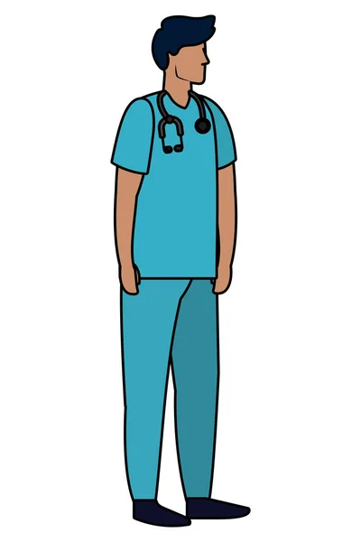 Médecin Santé Homme Avec Stéthoscope Dessin Animé Vectoriel Illustration Conception — Image vectorielle