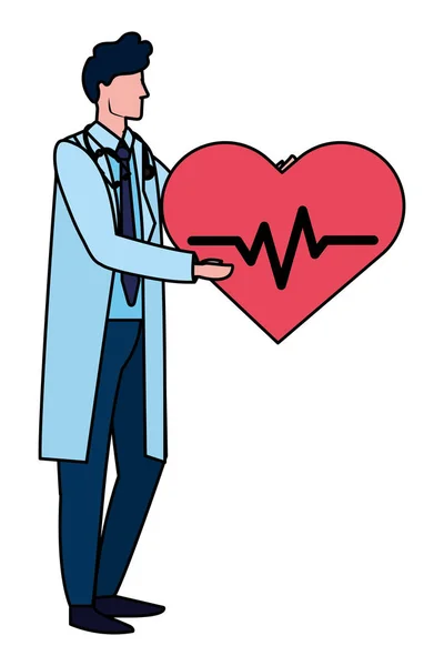 Gezondheidszorg Arts Man Met Menselijk Hart Cartoon Vector Illustratie Grafisch — Stockvector