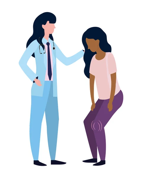 healthcare medical doctor woman with patient woman cartoon vector illustration graphic design