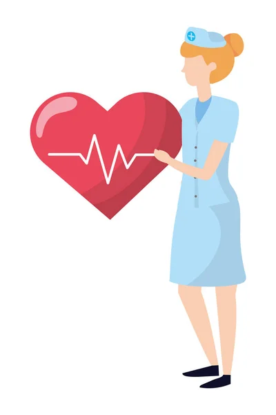 Healthcare Medical Doctor Woman Heart Icon Cartoon Vector Illustration Graphic — Stock Vector