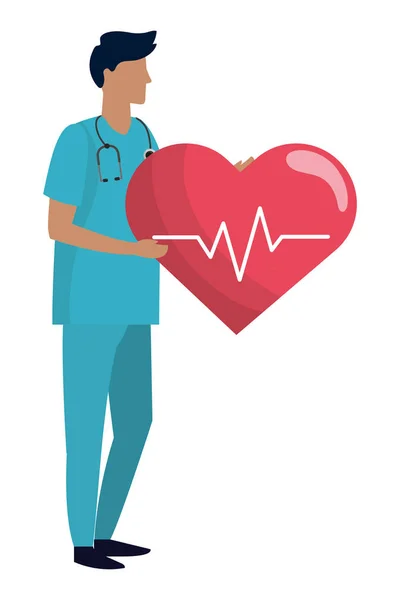 Healthcare Medical Doctor Man Holding Human Heart Cartoon Vector Illustration — Stock Vector