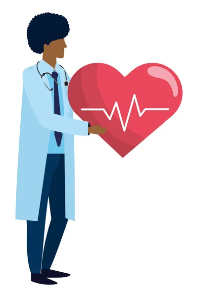 Медицинский Врач Мужчина Держит Сердце Человека Векторные Иллюстрации Графический Дизайн — стоковый вектор