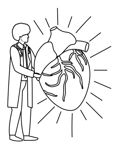 医療医師を抱きかかえた人間の心漫画ベクトル イラスト グラフィック デザイン — ストックベクタ