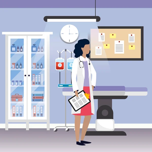 Gesundheitswesen Arzt Frau Krankenhaus Ärzte Büro Cartoon Vektor Illustration Grafik — Stockvektor