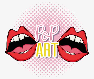 Pop art seksi dudaklar çizgi film illüstrasyon grafik tasarım vektör