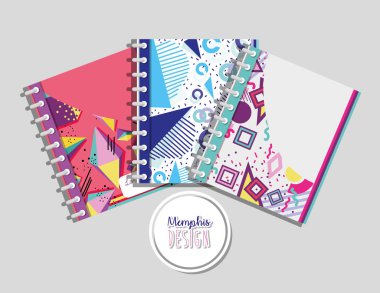 Memphis renkli defter vektör çizim grafik tasarım kadar alay