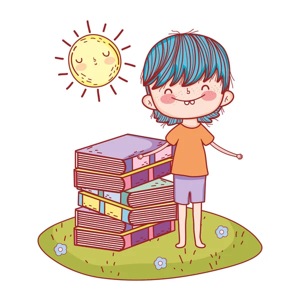 Счастливый Мальчик Читающий Книги Лагере — стоковый вектор