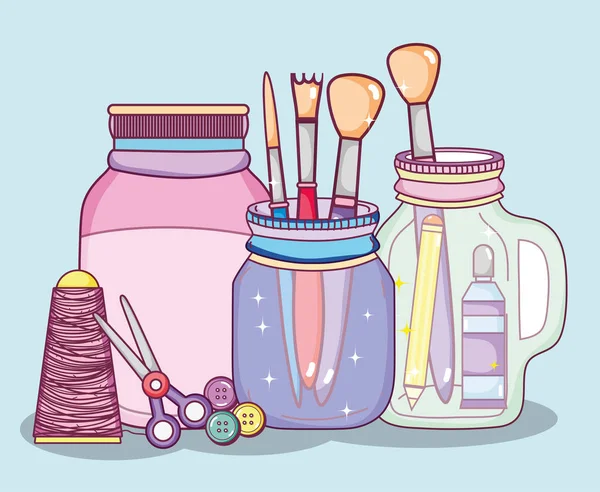 Faça Você Mesmo Artesanato Com Mason Jar Conceito Vetor Ilustração —  Vetores de Stock