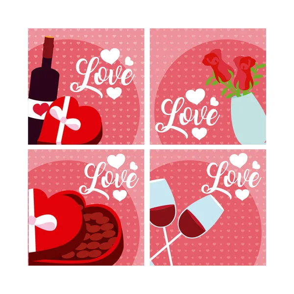 Set Love Cards Cartoons Collection Vector Illustration Graphic Design — Stock Vector