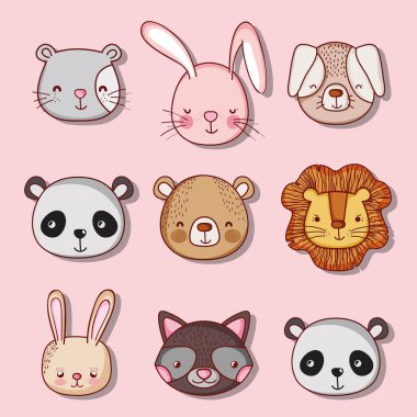 Sevimli hayvanlar doodle karikatürler vektör çizim grafik tasarım topluluğu