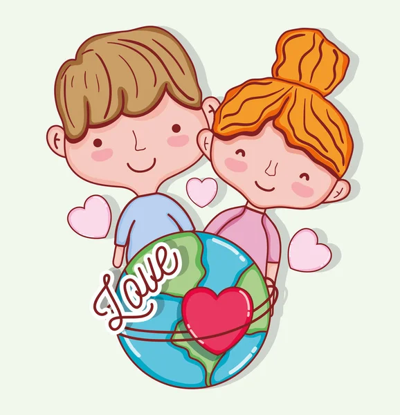 Lindos Niños Amor Dibujos Animados Vector Ilustración Diseño Gráfico — Vector de stock