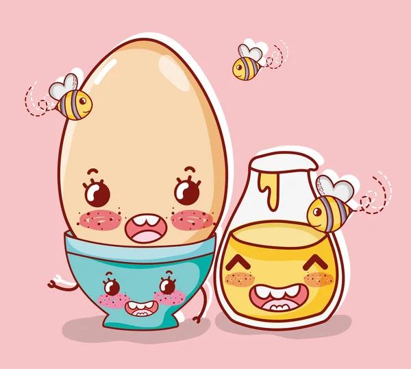 Dulce Desayuno Kawaii Lindo Dibujos Animados Vector Ilustración Diseño Gráfico — Archivo Imágenes Vectoriales