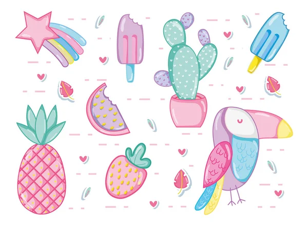 Punchy Pastel Desenhos Animados Coleção Vetor Ilustração Design Gráfico — Vetor de Stock