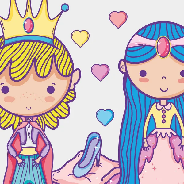 Prinzessin Und Prinzessin Niedlich Hand Zeichnung Cartoon Vektor Illustration Grafik — Stockvektor