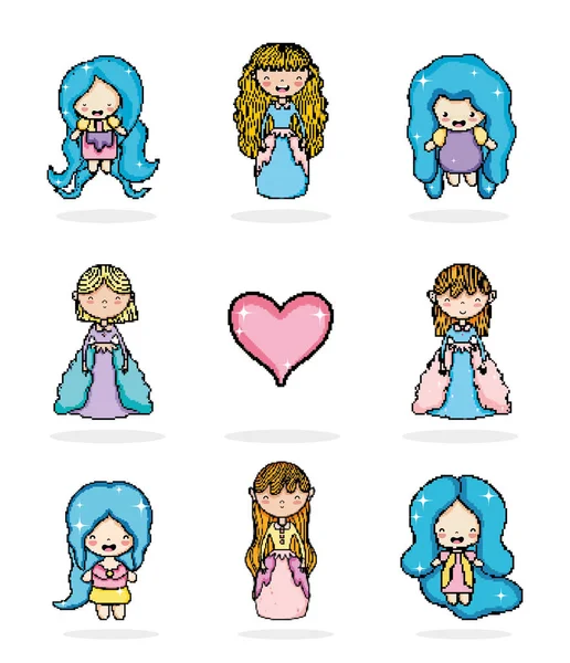 Ensemble Princesses Personnages Dessins Animés Vectoriel Illustration Graphisme — Image vectorielle