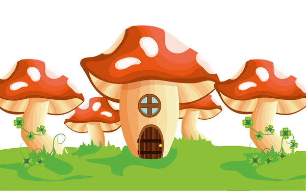 Raw Mushroom House Cartoon Vector Illustration Graphic Design — Stock Vector
