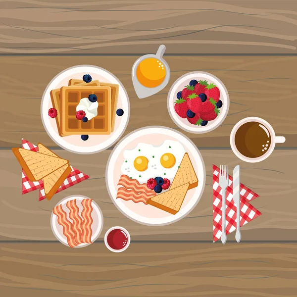 Delicioso desayuno sabroso de dibujos animados — Vector de stock