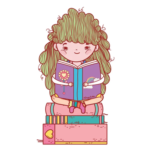 快乐的小女孩读书 — 图库矢量图片
