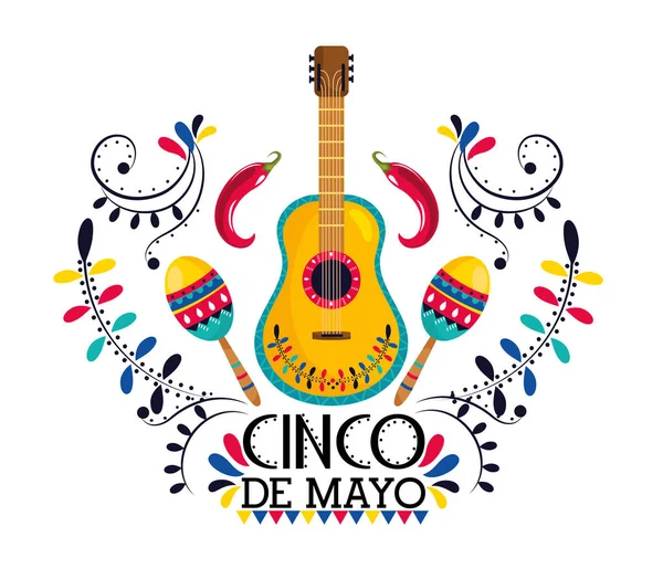 Guitare mexicaine avec maracas et piments — Image vectorielle
